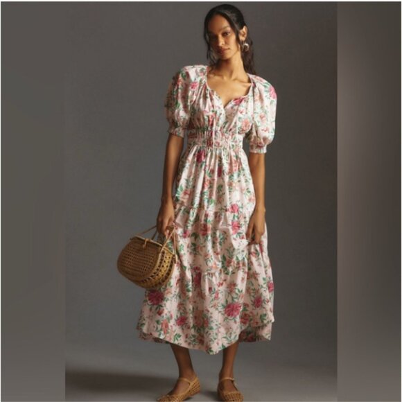 Anthropologie Somerset Maxi Dress Puff Sleeve Floral Print Prairie Cottagecore M - Picture 1 of 6